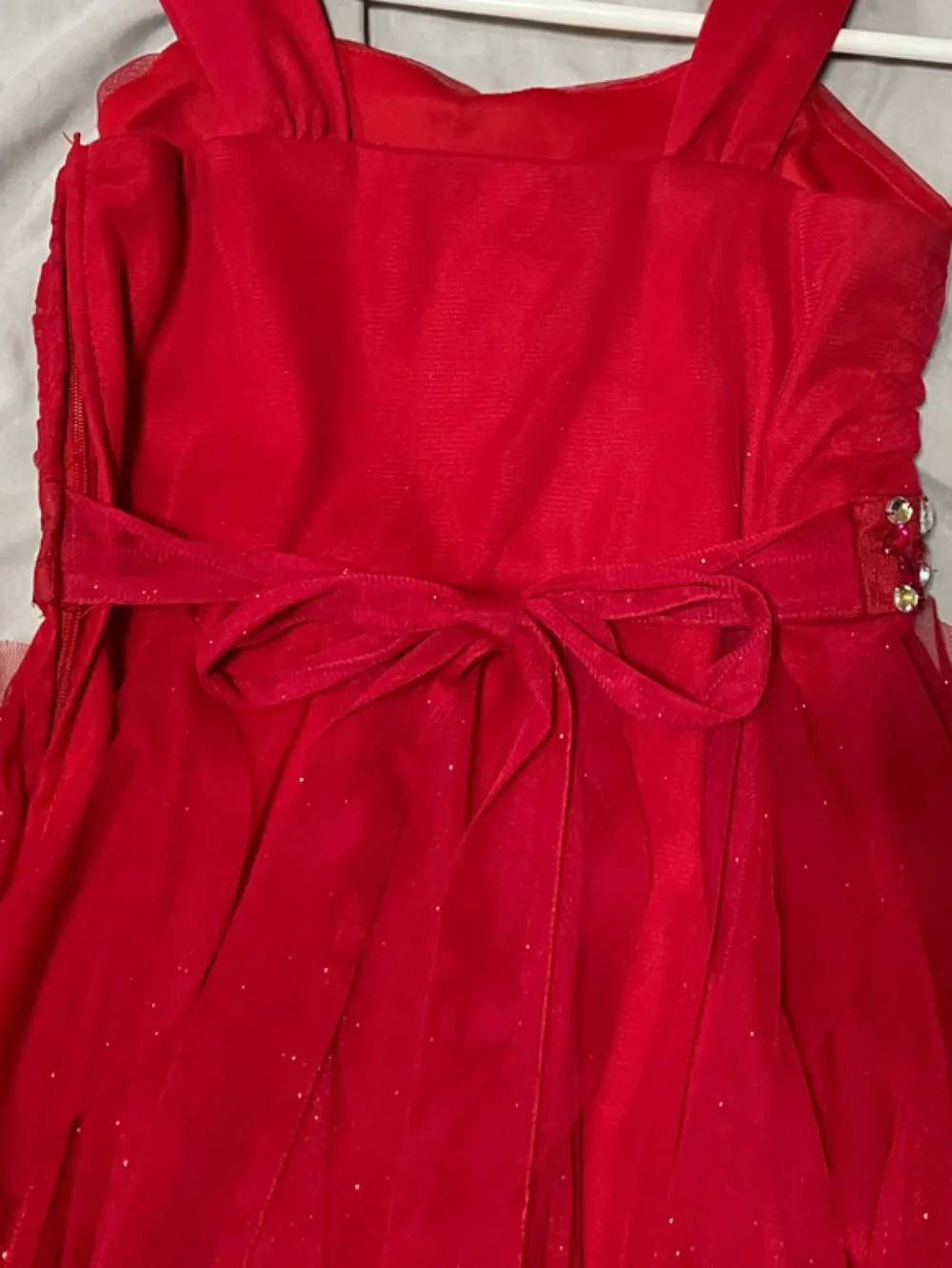 Rare Editions Red Layered Tulle Dress with Jewel Waist